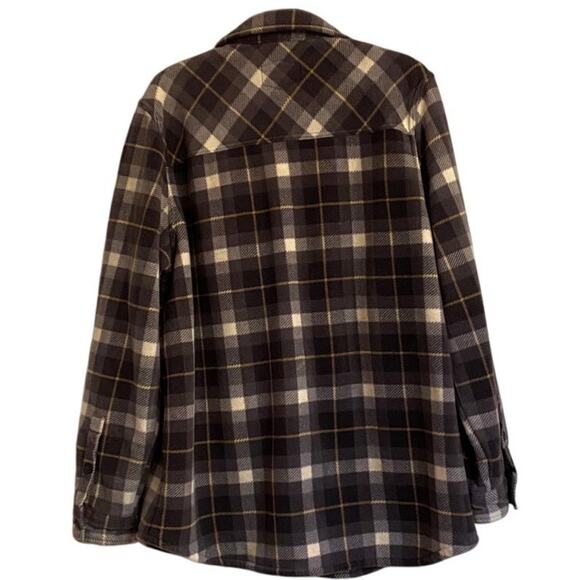 Freedom Foundry Brown&Cream Flannel Plaid  Shacket Sherpa Lined XL Warm Cozy - Picture 2 of 6